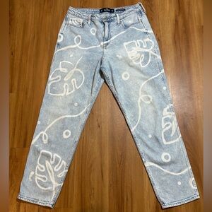 Hollister Light Blue Jeans with White Leaf Pattern
